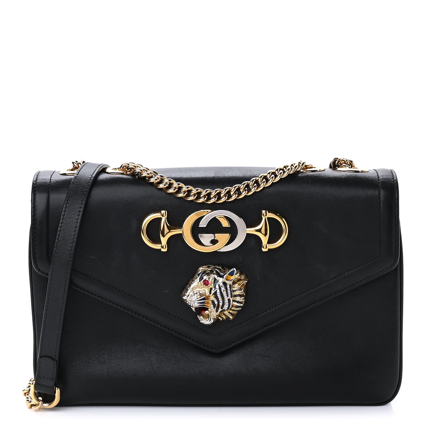 Vitello Palmellato Lux Crystal Medium Rajah Shoulder Bag Black