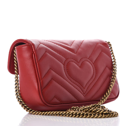 Gucci Calfskin Matelasse Super Mini GG Marmont Shoulder Bag Hibiscus Red 3 of 11