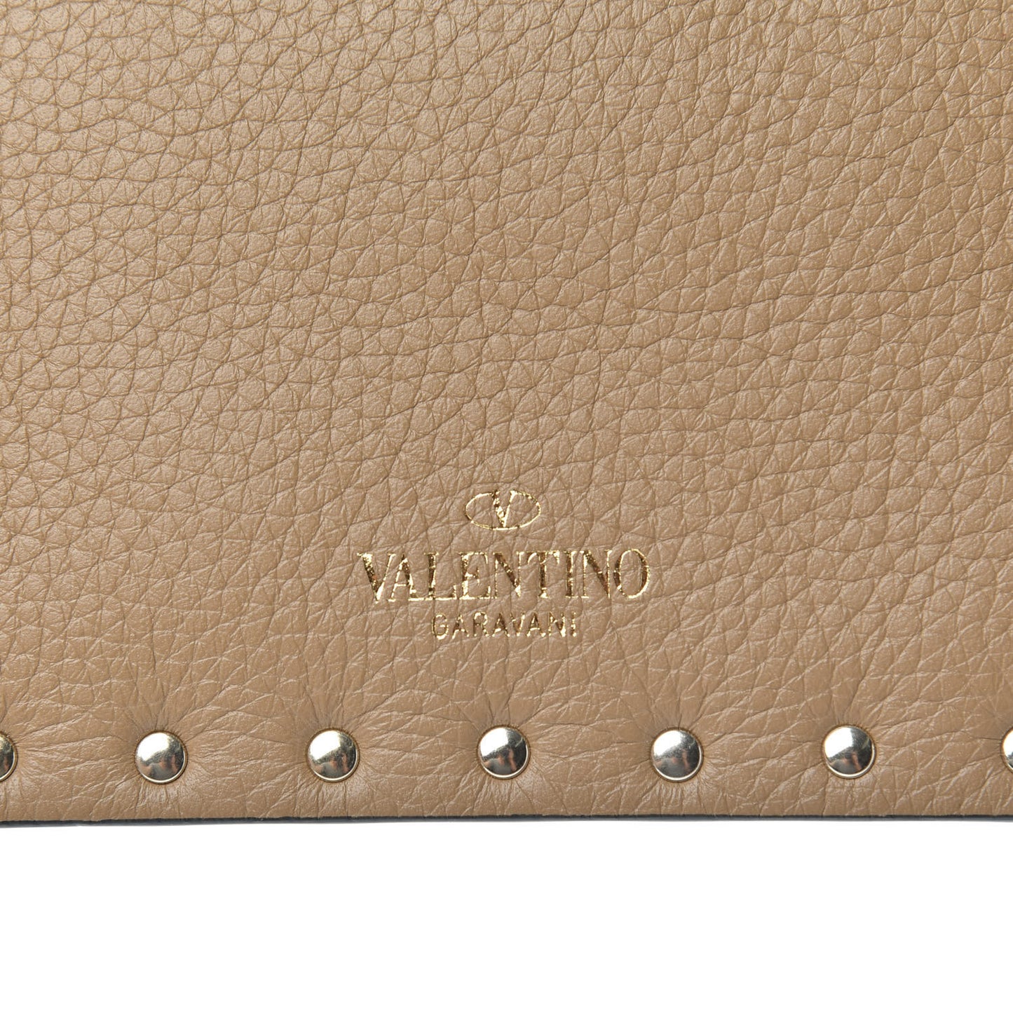 Pebbled Calfskin Medium Rockstud Envelope Flat Wristlet Pouch Deep Alpaca