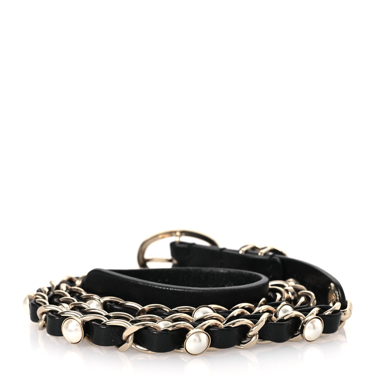 Lambskin CC Pearl Chain Belt 80 32 Black