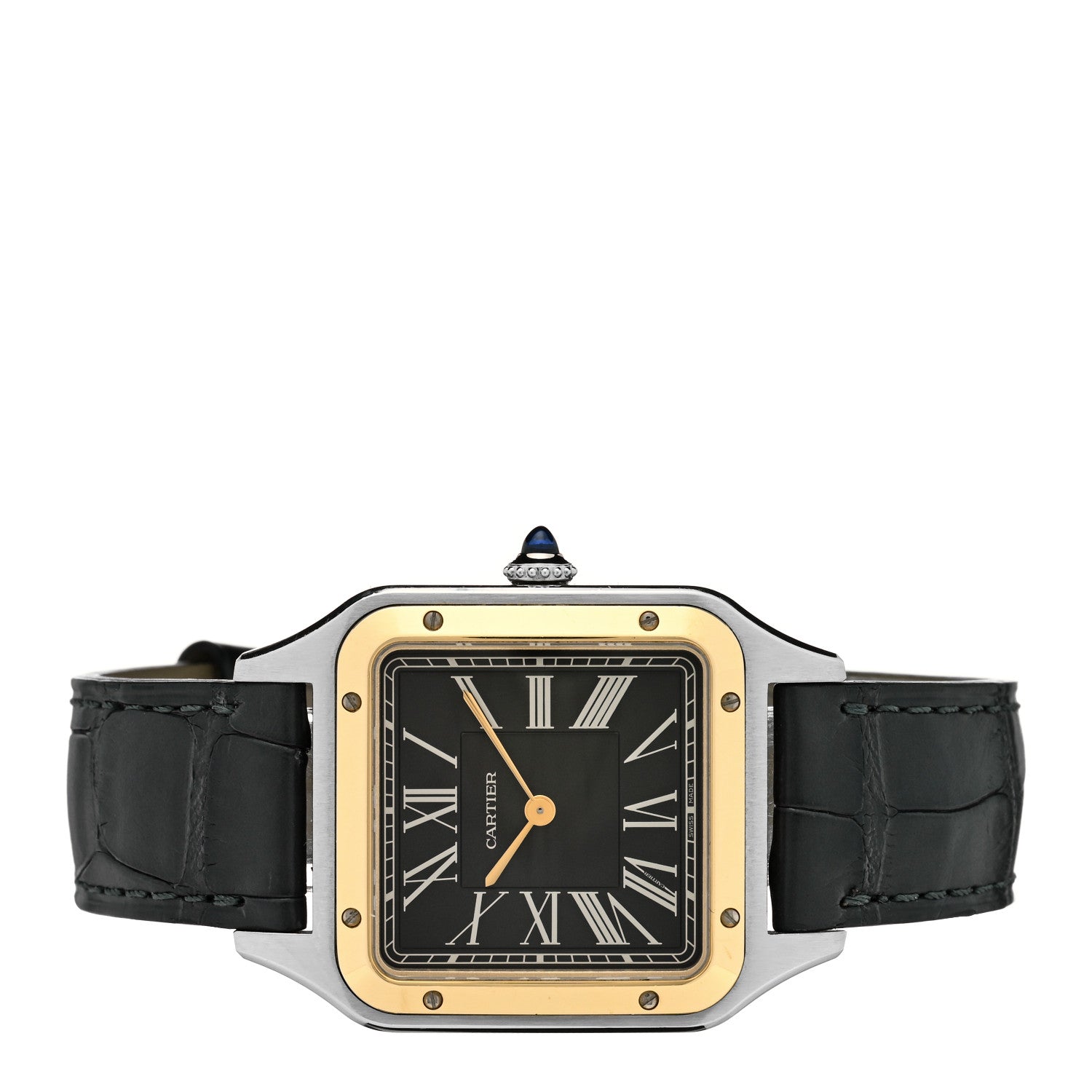 Cartier Stainless Steel 18K Yellow Gold Alligator 31.5mm Santos Dumont Automatic Watch Black 2 of 4