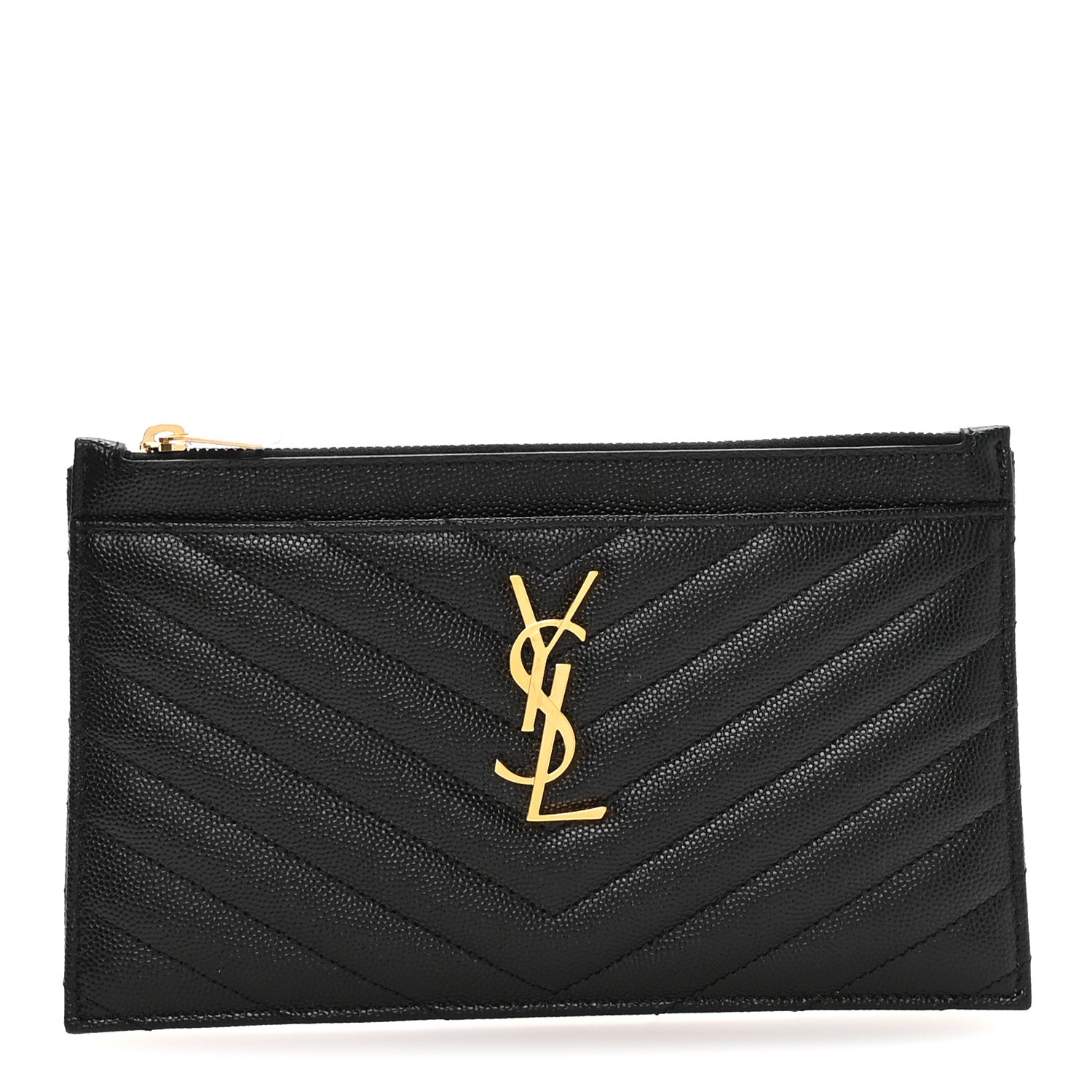 Saint Laurent Grain De Poudre Chevron Monogram Bill Pouch Black 1 of 8