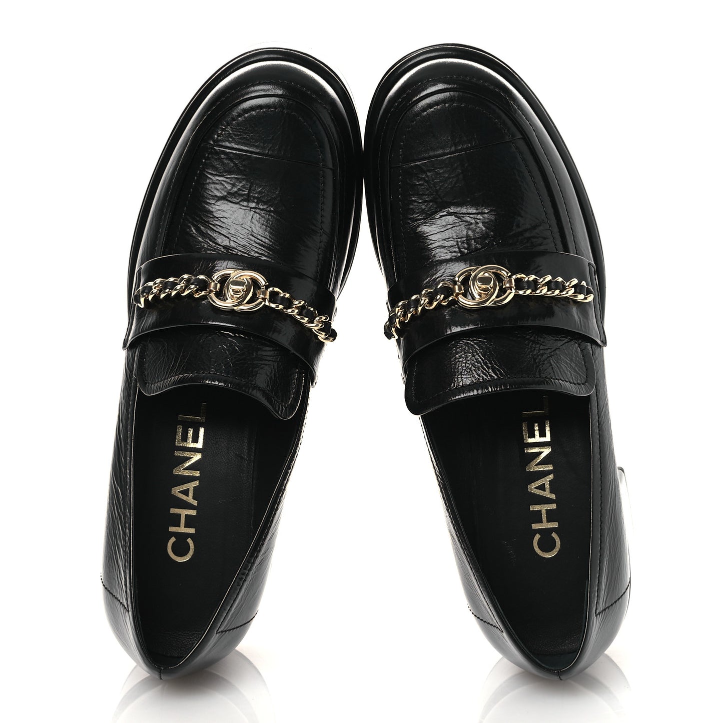Shiny Calfskin Logo Loafers 38 Black