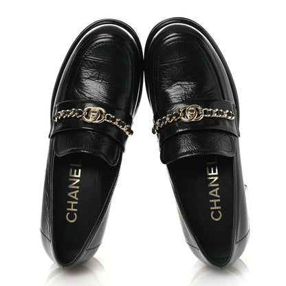 Chanel Shiny Calfskin Logo Loafers 38 Black 2 of 11