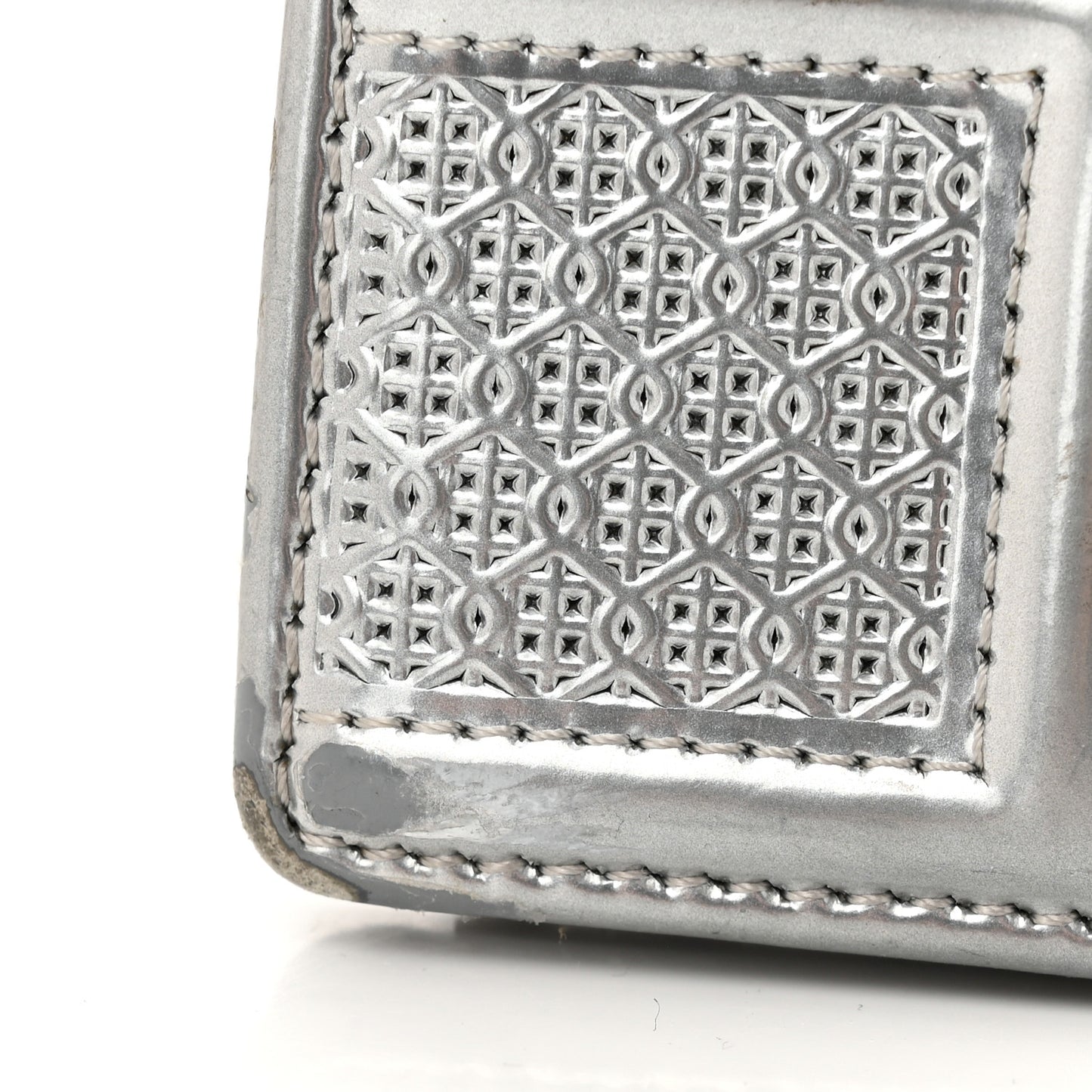 Metallic Patent Micro-Cannage Medium Diorama Flap Bag Silver