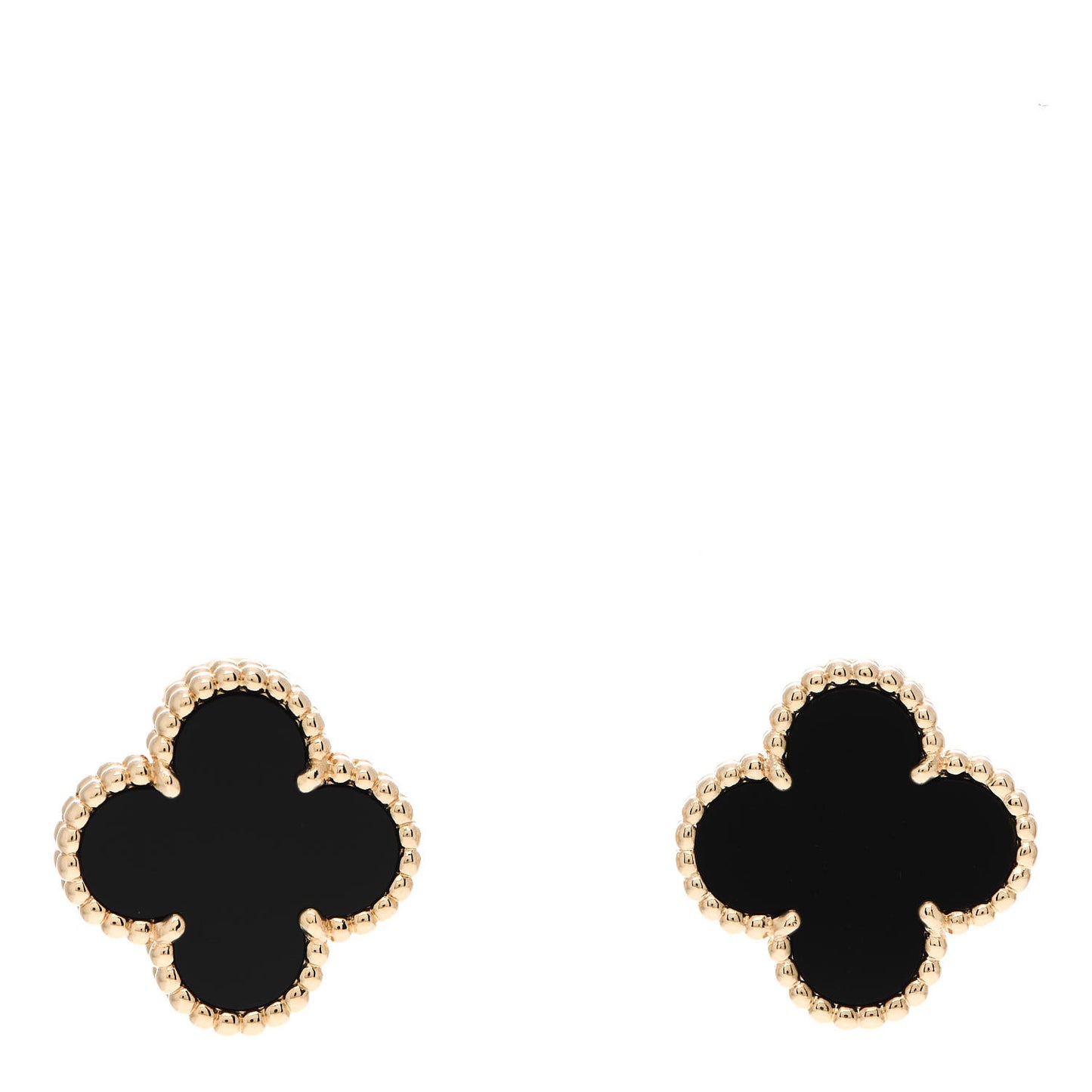18K Yellow Gold Black Onyx Vintage Alhambra Earrings