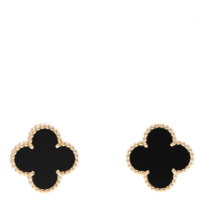 Van Cleef & Arpels 18K Yellow Gold Black Onyx Vintage Alhambra Earrings 1 of 5
