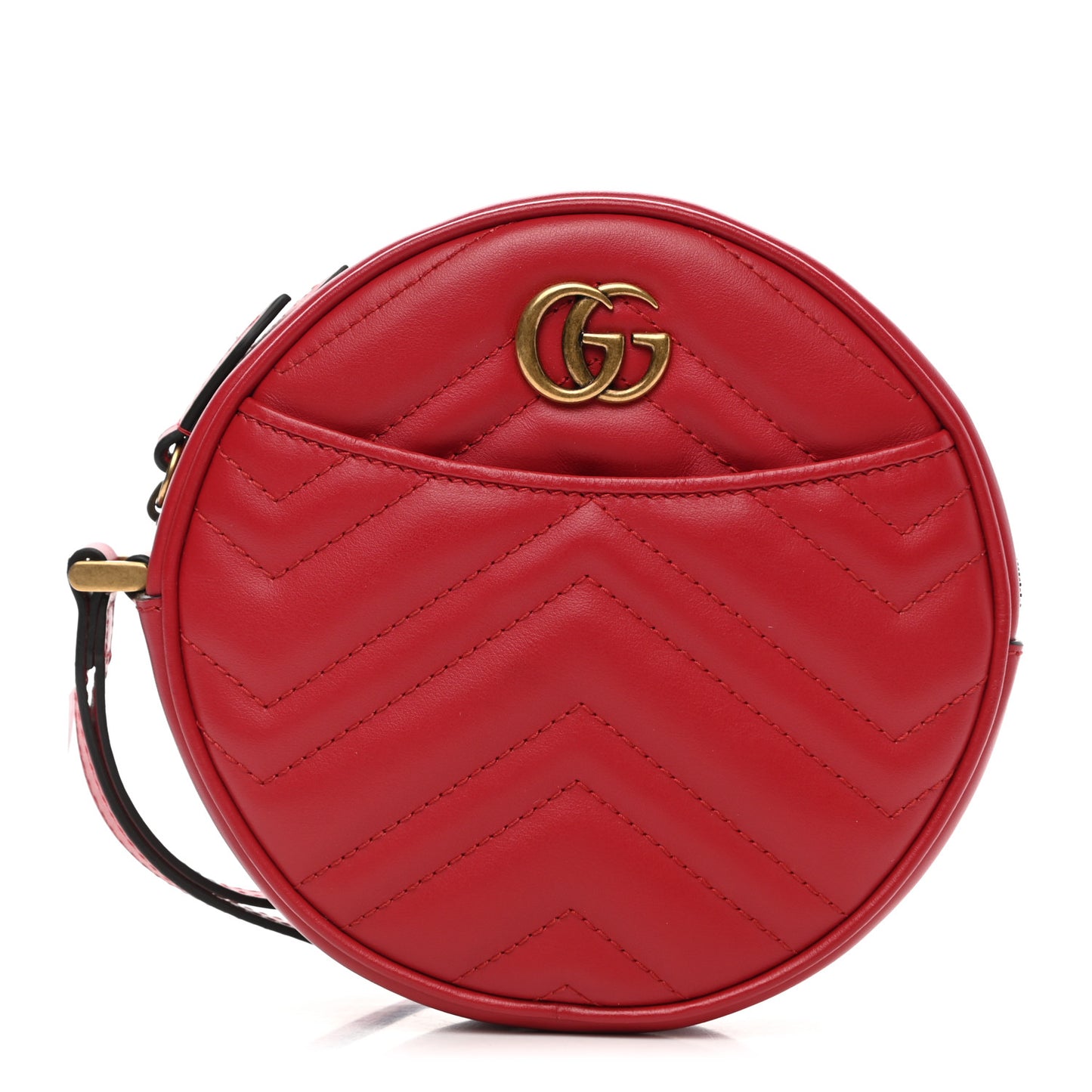 Calfskin Matelasse GG Marmont Round Wrist Wallet Hibiscus Red