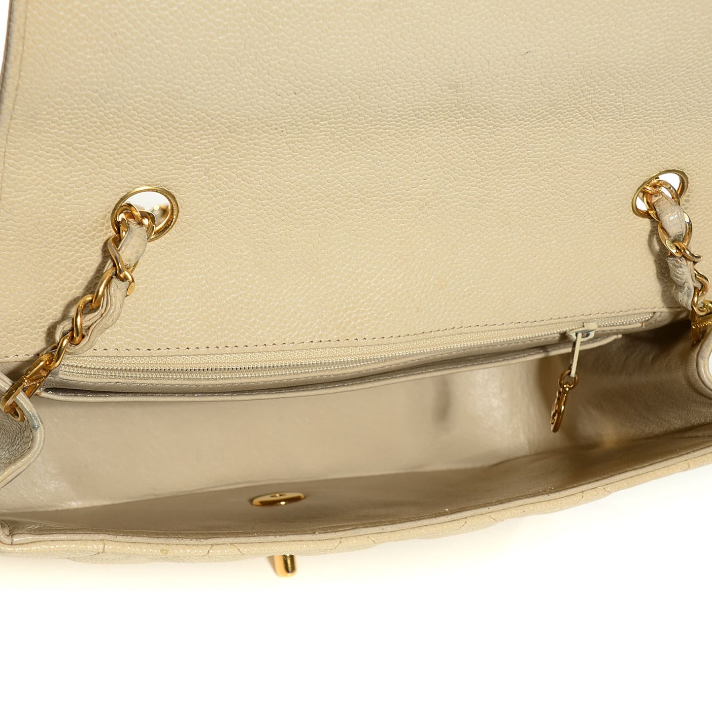 Caviar Quilted Medium Single Flap Beige Clair