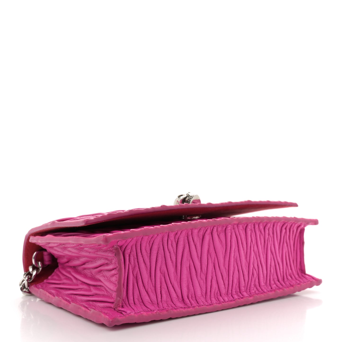 Lambskin Pleated Skull Small Chain Crossbody Bag Fuchsia