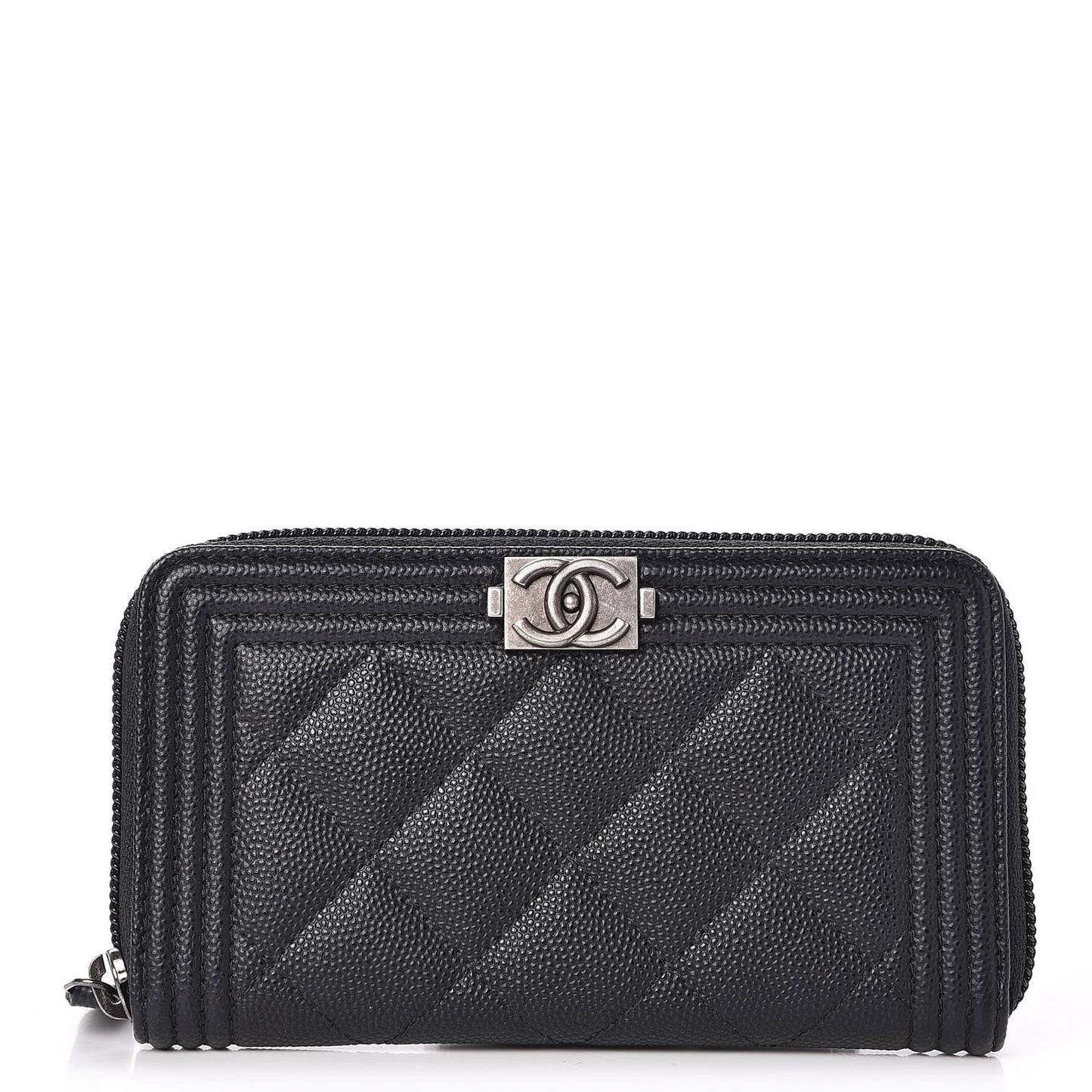 Caviar Quilted Boy Small Zip Around Wallet Black