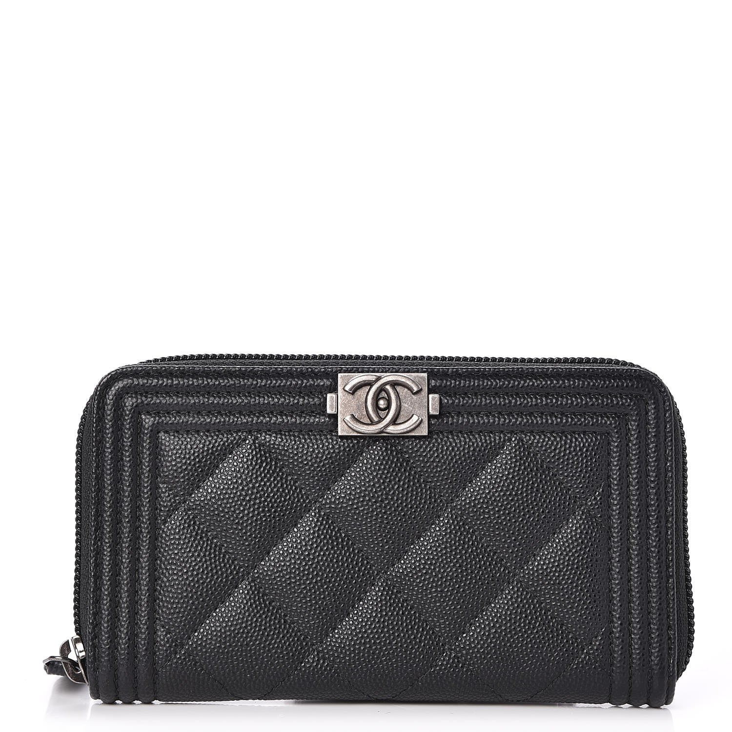 Chanel Caviar Quilted Boy Small Zip Around Wallet Black 1 of 9