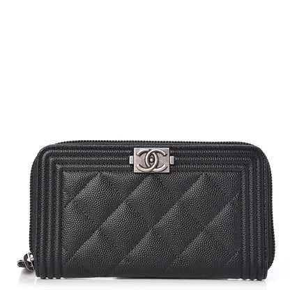 Chanel Caviar Quilted Boy Small Zip Around Wallet Black 1 of 9