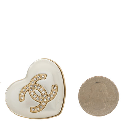 Chanel Resin Crystal CC Heart Brooch Pearly White Gold 2 of 5