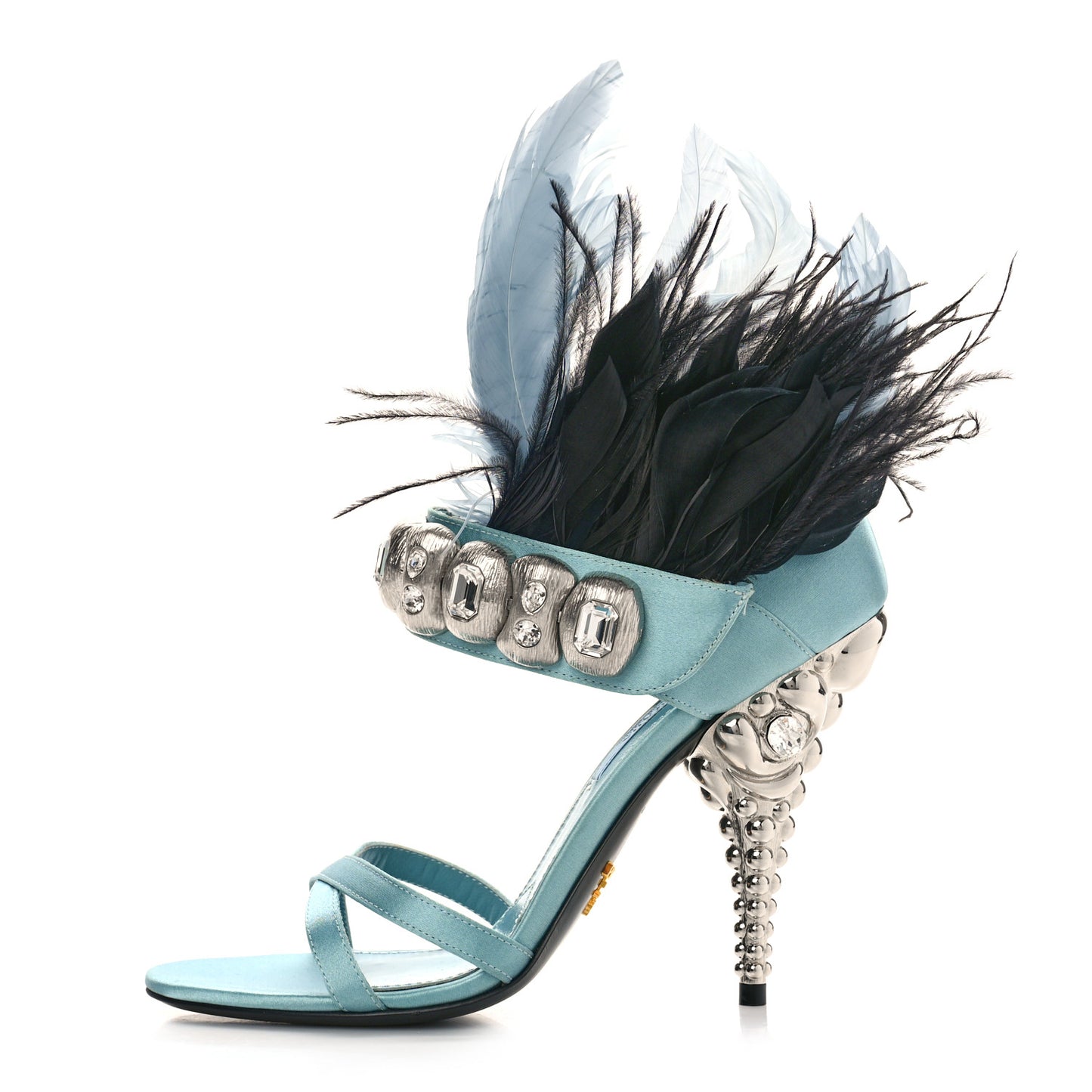 Satin Feather Crystal 110mm Sandals 37 Curacao Argento