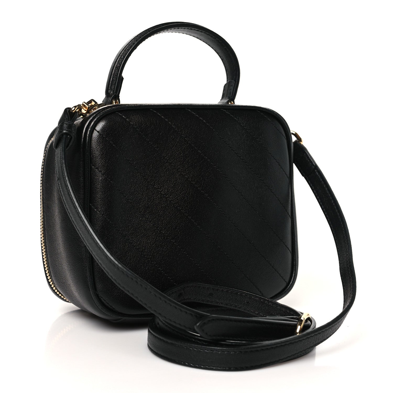 Gucci Sakai Be Green Calfskin Diagonal Stitched Blondie Top Handle Bag Black 2 of 11