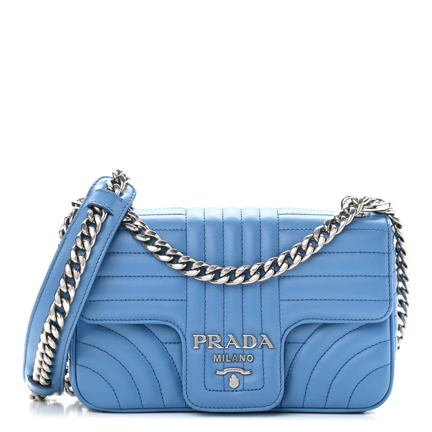 Prada Soft Calfskin Impunture Diagramme Small Chain Flap Shoulder Bag Astrale 1 of 9
