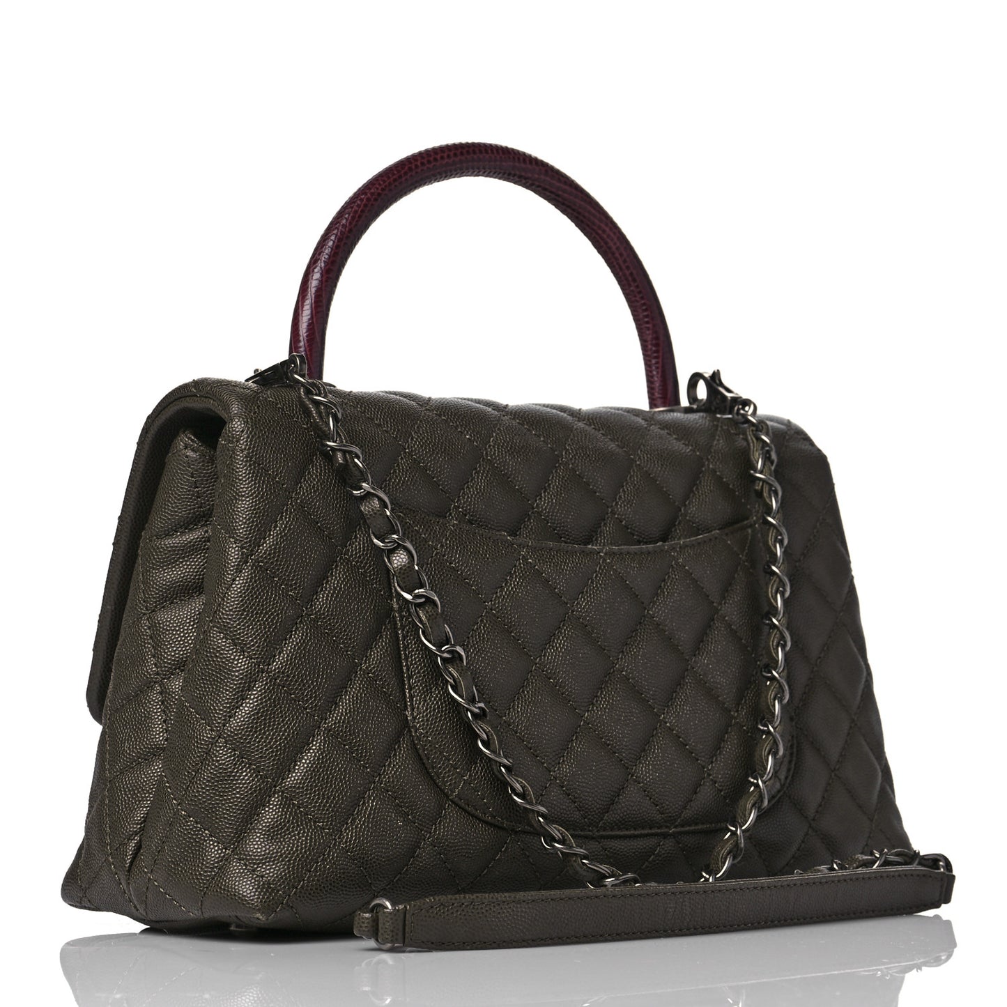 Caviar Lizard Quilted Small Coco Handle Flap Dark Grey