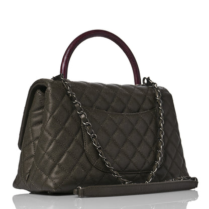 Chanel Caviar Lizard Quilted Small Coco Handle Flap Dark Grey 2 of 9
