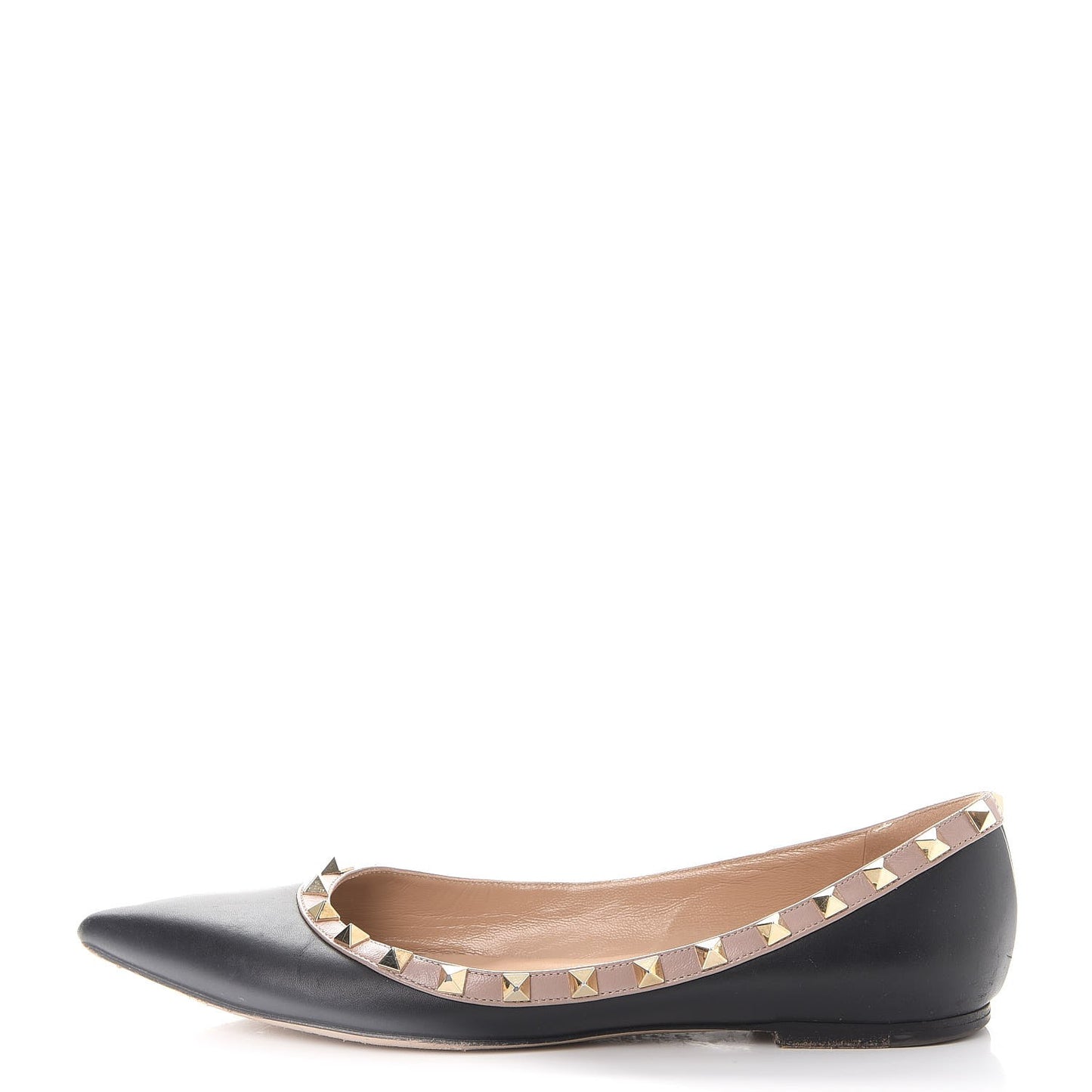 Calfskin Nappa Rockstud Flats 39 Black Poudre