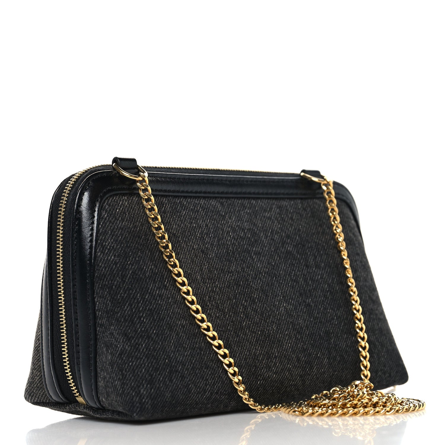 Celine Denim Cuir Triomphe Clutch On Chain Dark Grey 3 of 11