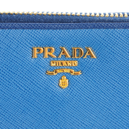 Prada Saffiano Bi-Color Metal Zip Around Wallet Cobalto Bleuette 5 of 9
