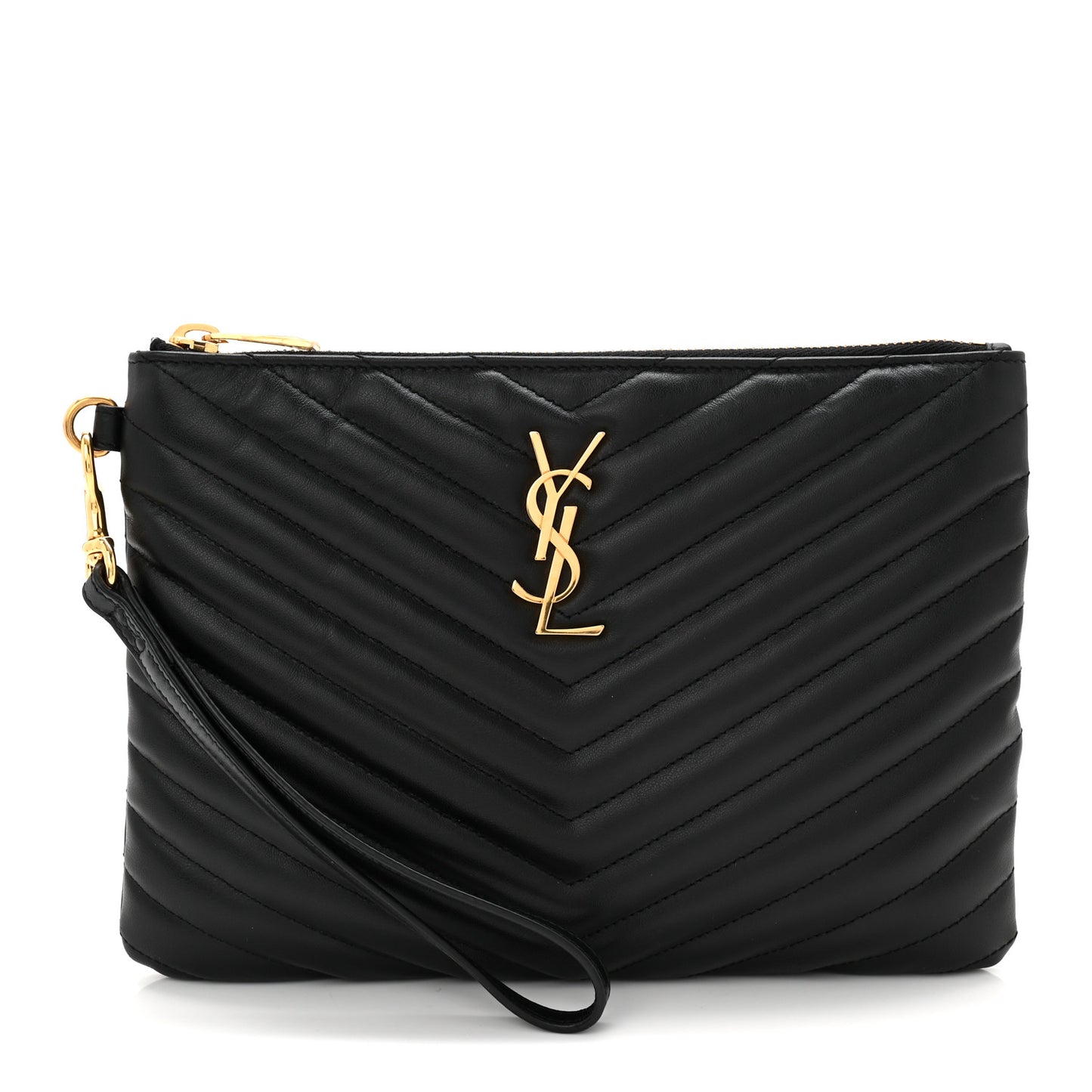 Calfskin Matelasse Chevron Monogram A5 Wristlet Black