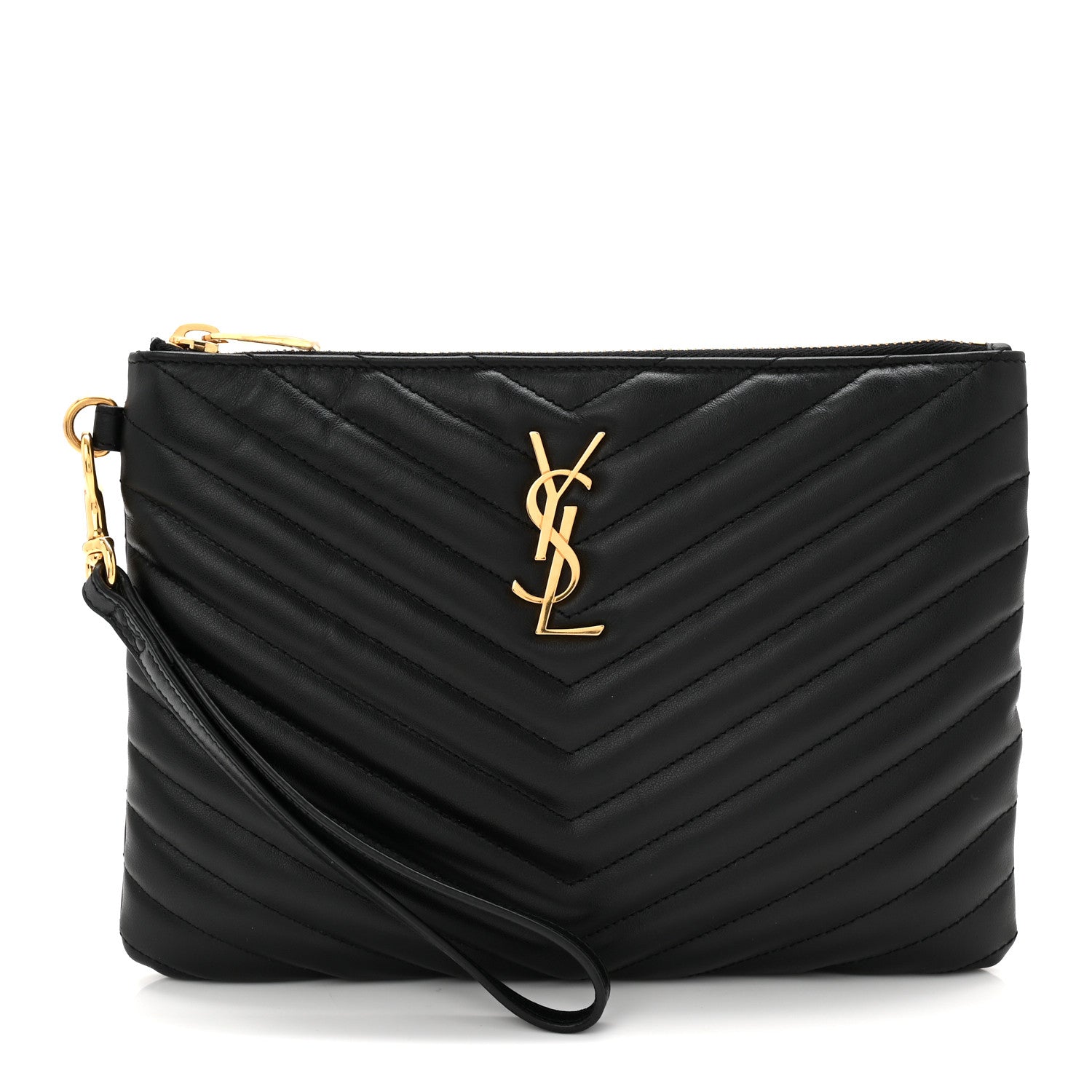Saint Laurent Calfskin Matelasse Chevron Monogram A5 Wristlet Black 1 of 7