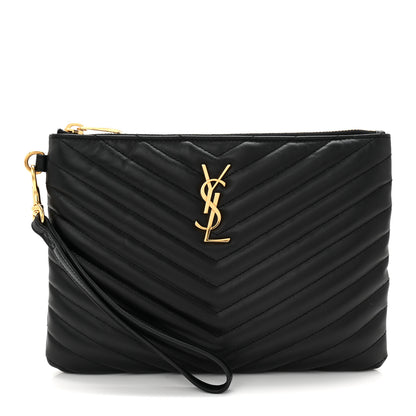 Saint Laurent Calfskin Matelasse Chevron Monogram A5 Wristlet Black 1 of 7