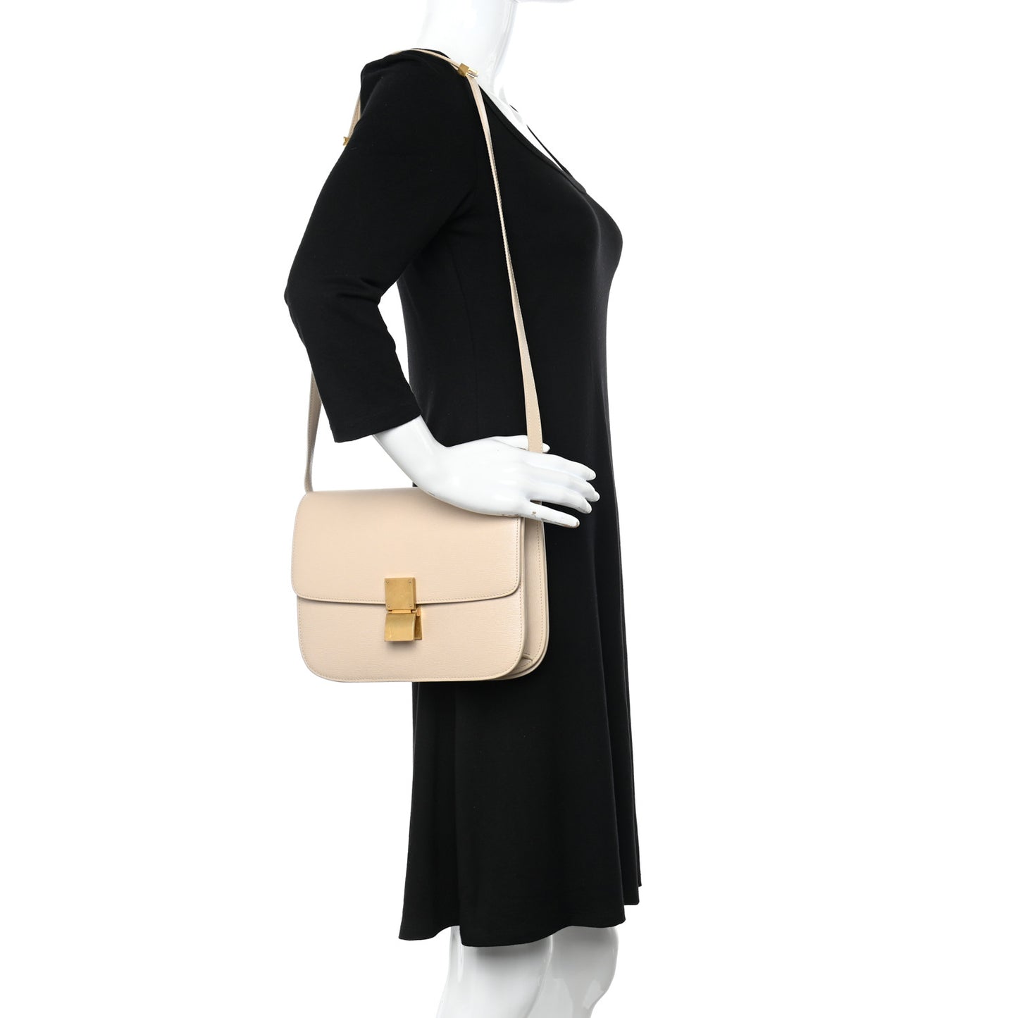 Liege Calfskin Medium Classic Box Flap Bag Cream