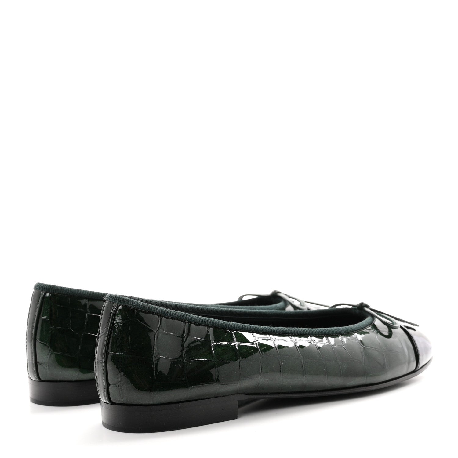 Chanel Patent Calfskin Crocodile Embossed Ballerina Flats 36.5 Dark Green Black 5 of 10