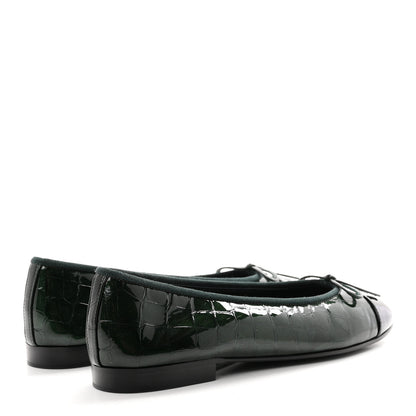 Chanel Patent Calfskin Crocodile Embossed Ballerina Flats 36.5 Dark Green Black 5 of 10