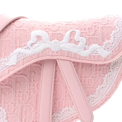 Christian Dior Oblique Embroidered Lace Dioramour Small Saddle Bag With Strap Soupir Pink White 7 of 9