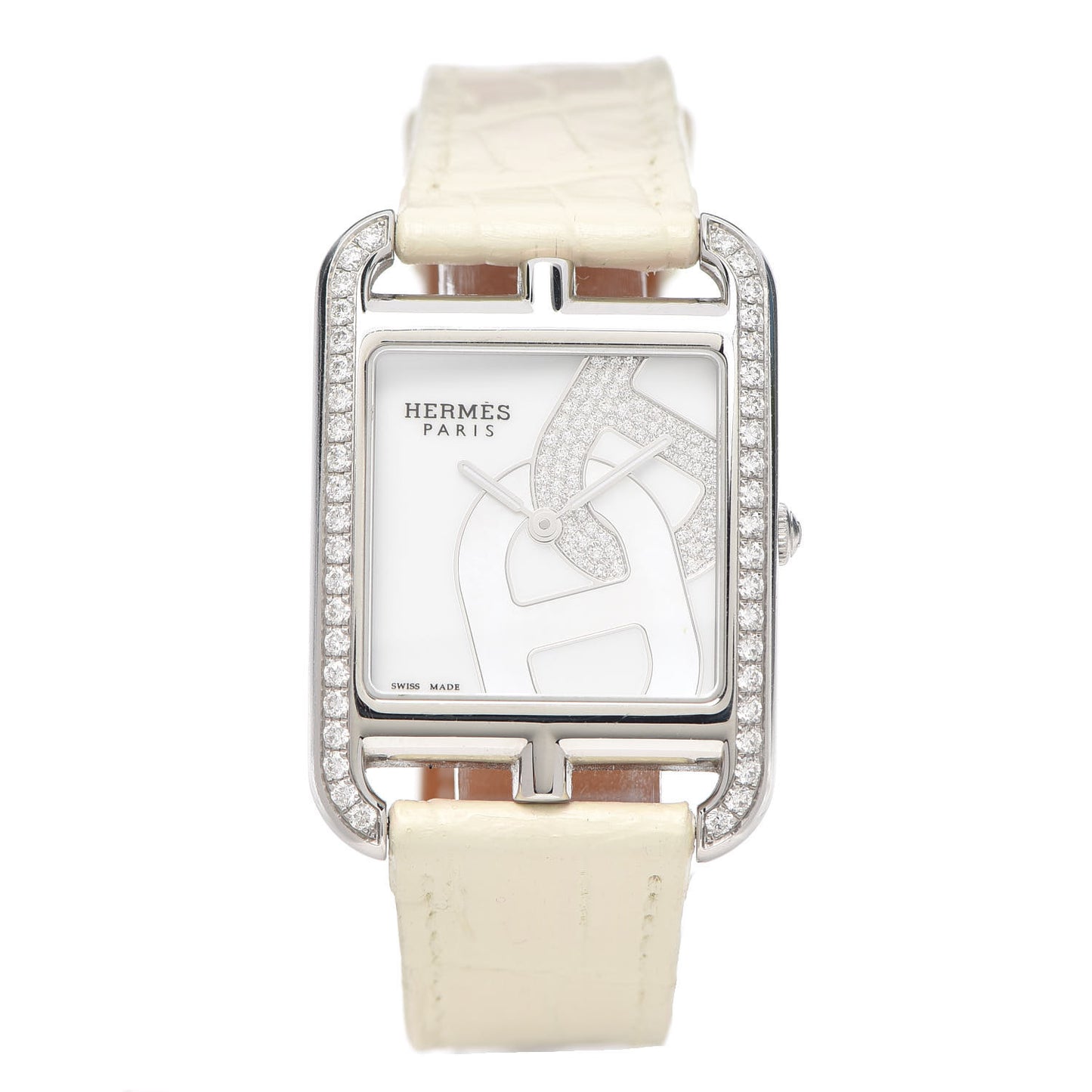 Stainless Steel Alligator Diamond Bezel Mother of Pearl 29mm Cape Cod Chaine d'Ancre Joaillier Quartz Watch Blanc
