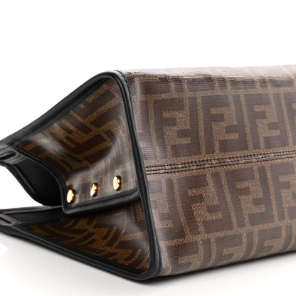 Fendi Glazed Fabric Vitello Century FF 1974 Stamp Patch Mini Peekaboo Defender Cover Mogano Panna Black 9 of 10