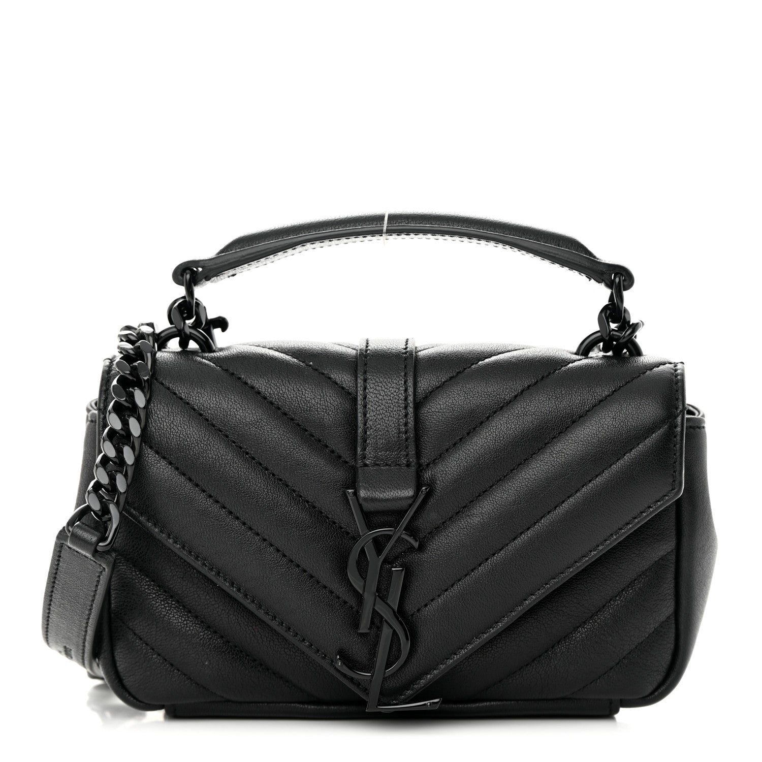 Saint Laurent Sheepskin Matelasse Chevron Monogram Classic Baby Chain Bag Black 1 of 15