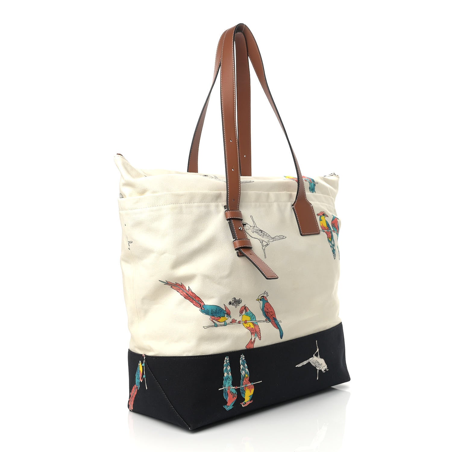 Loewe Canvas Calfskin Paulas Ibiza Mens Large Parrot Print Tote Ecru 2 of 7