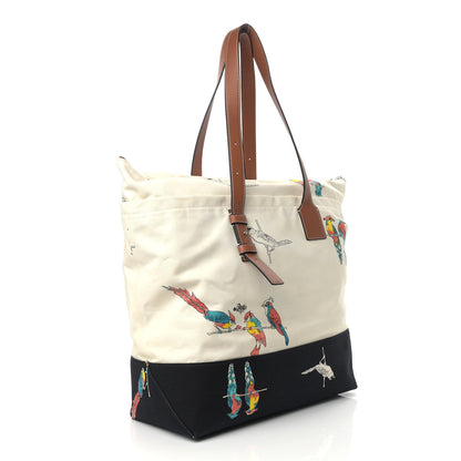 Loewe Canvas Calfskin Paulas Ibiza Mens Large Parrot Print Tote Ecru 2 of 7