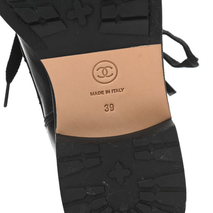 Chanel Calfskin Quilted Lace Up Boots 39 Black 6 of 9