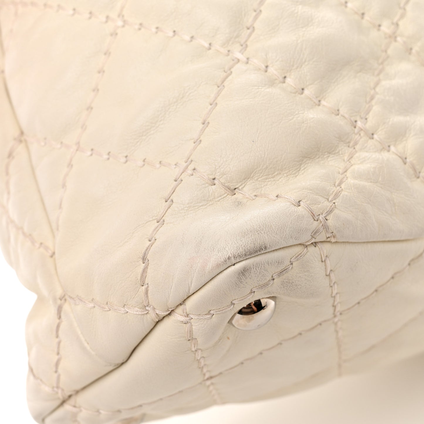 Calfskin Ultimate Stitch Shopping Tote White