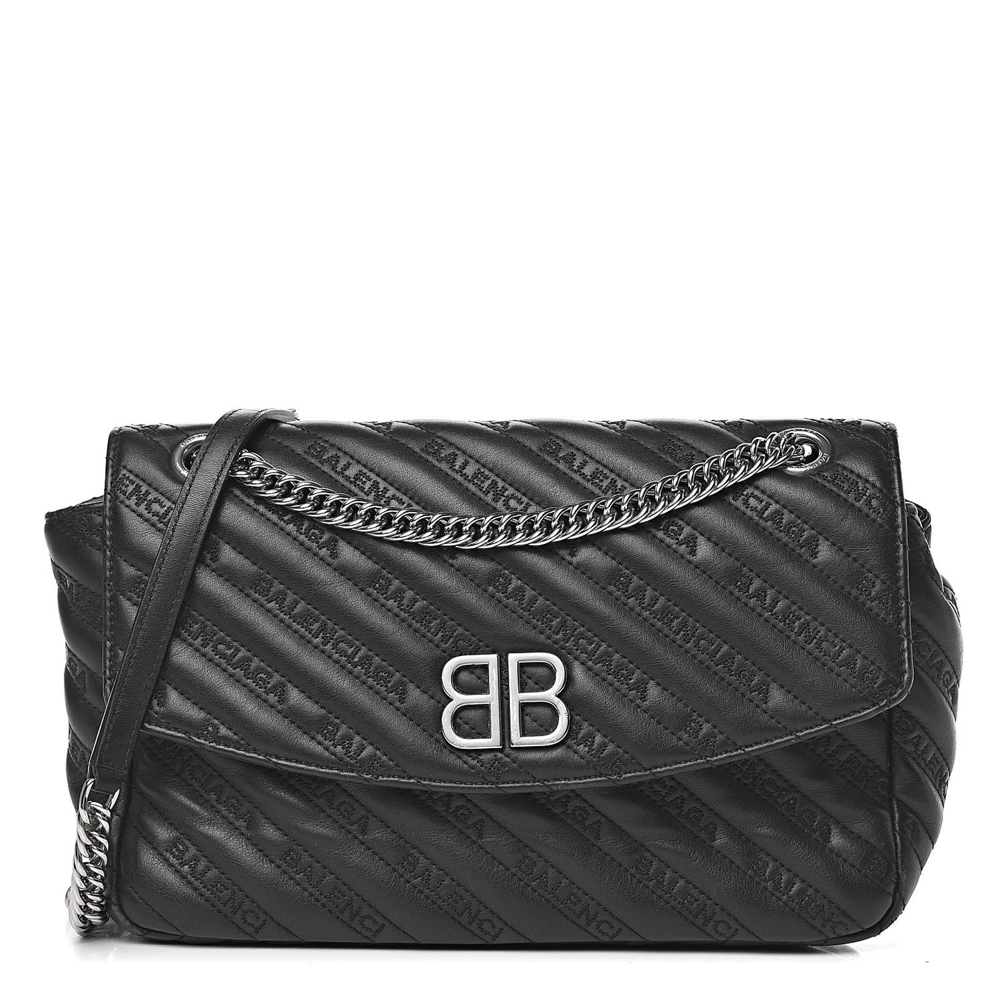 Calfskin Logo Matelasse M BB Chain Shoulder Bag Black