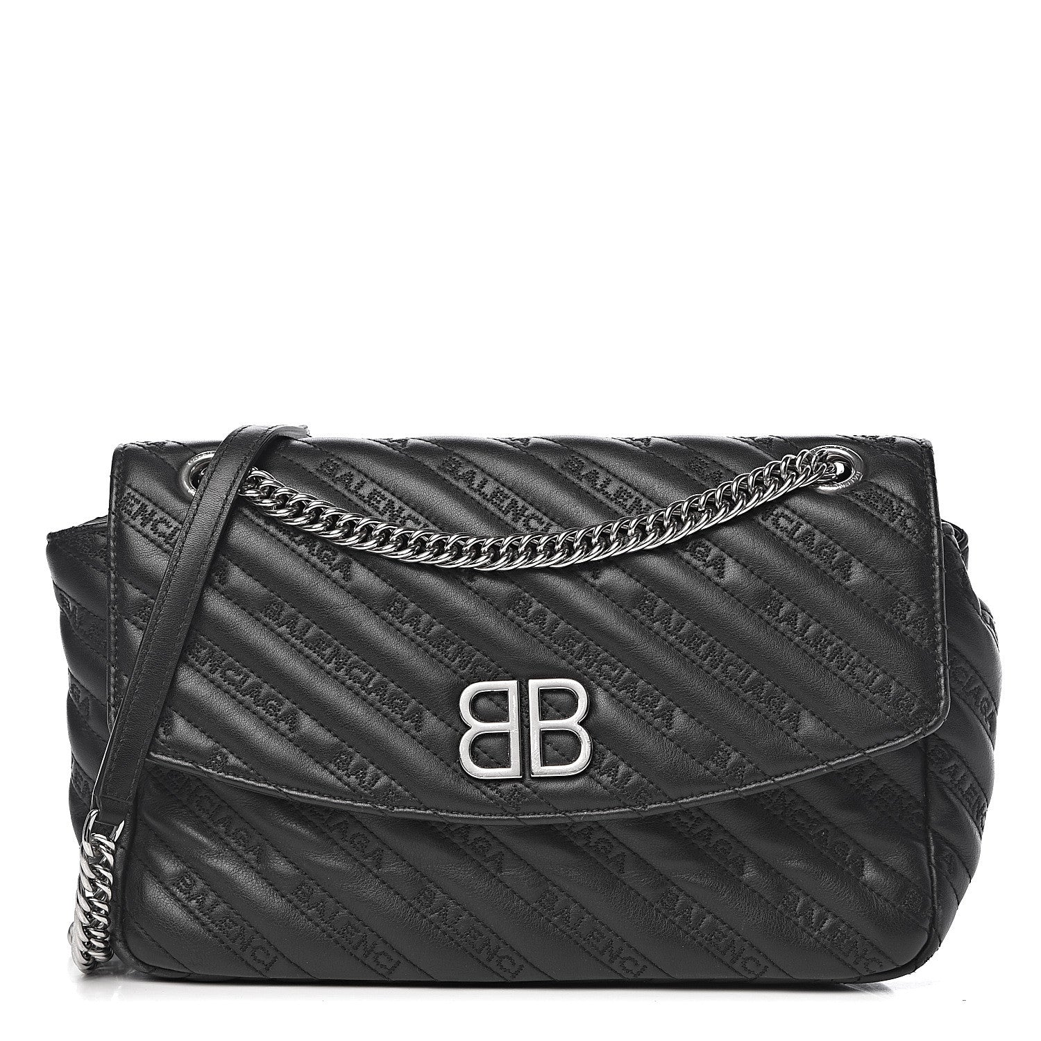 Balenciaga Calfskin Logo Matelasse M BB Chain Shoulder Bag Black 1 of 13