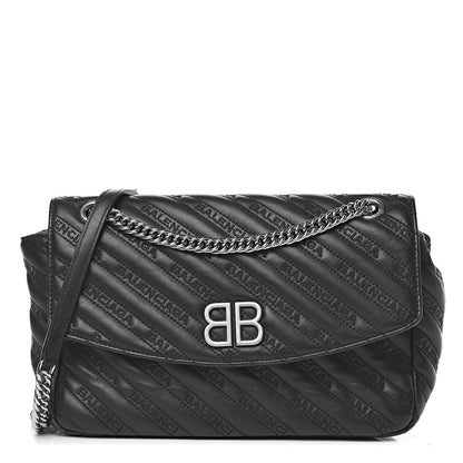 Balenciaga Calfskin Logo Matelasse M BB Chain Shoulder Bag Black 1 of 13