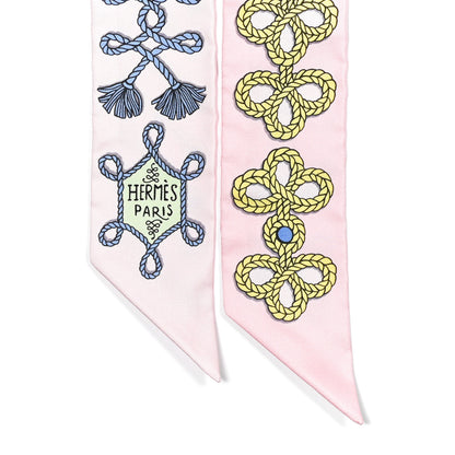 Hermes Silk Galons Et Brandebourg Twilly Rose Pale Bleu Jean 2 of 4