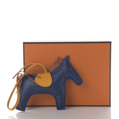 Hermes Milo Lambskin Grigri Rodeo Horse Bag Charm GM Bleu de Malte Cornaline Jaune D'Or 4 of 4