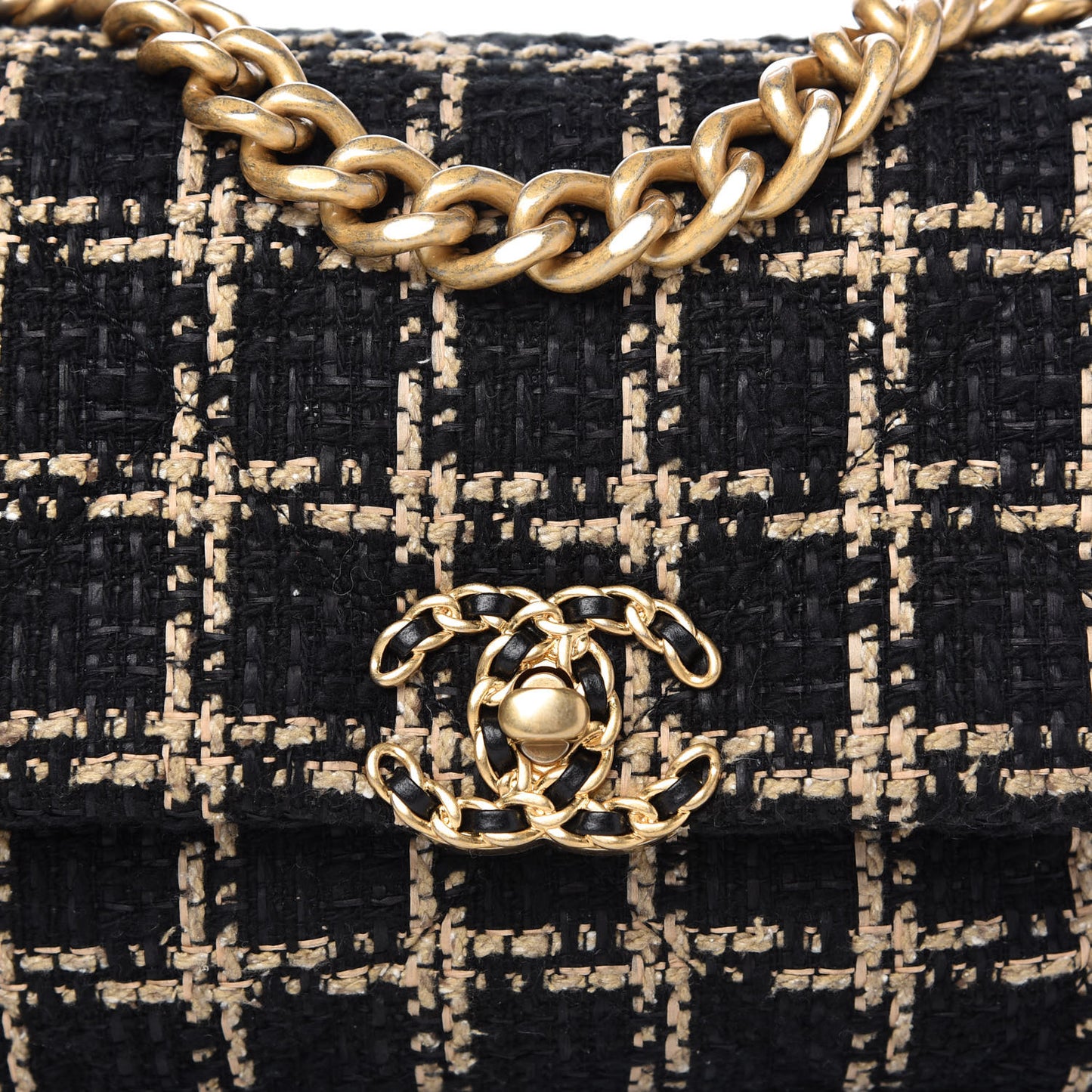 Tweed Quilted Medium Chanel 19 Flap Black Beige