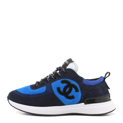 Chanel Suede Calfskin CC Sneakers 37 Blue Navy Dark Navy 1 of 12