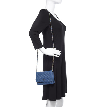 Chanel Iridescent Caviar Quilted Wallet On Chain WOC Dark Blue 2 of 10