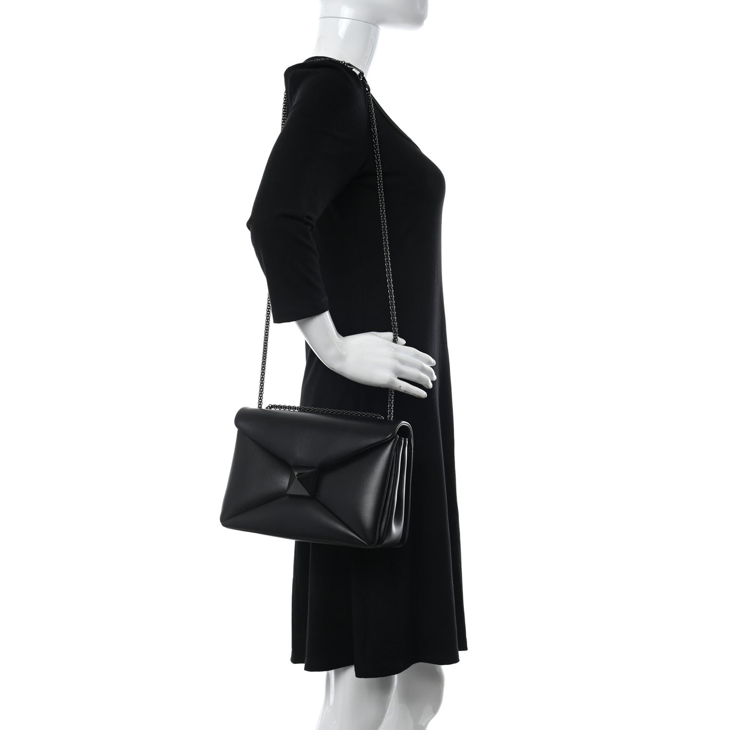 Nappa Tonal One Stud Chain Shoulder Bag Black