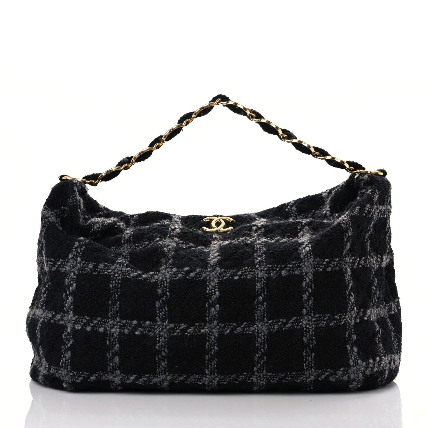 Chanel Tweed Maxi Chain Hobo Black Gray 3 of 11